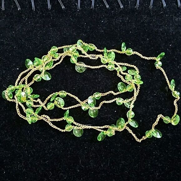 Handmade Green & Gold Beaded Continuous Necklace Boho Fashion Jewelry - Picture 1 of 3